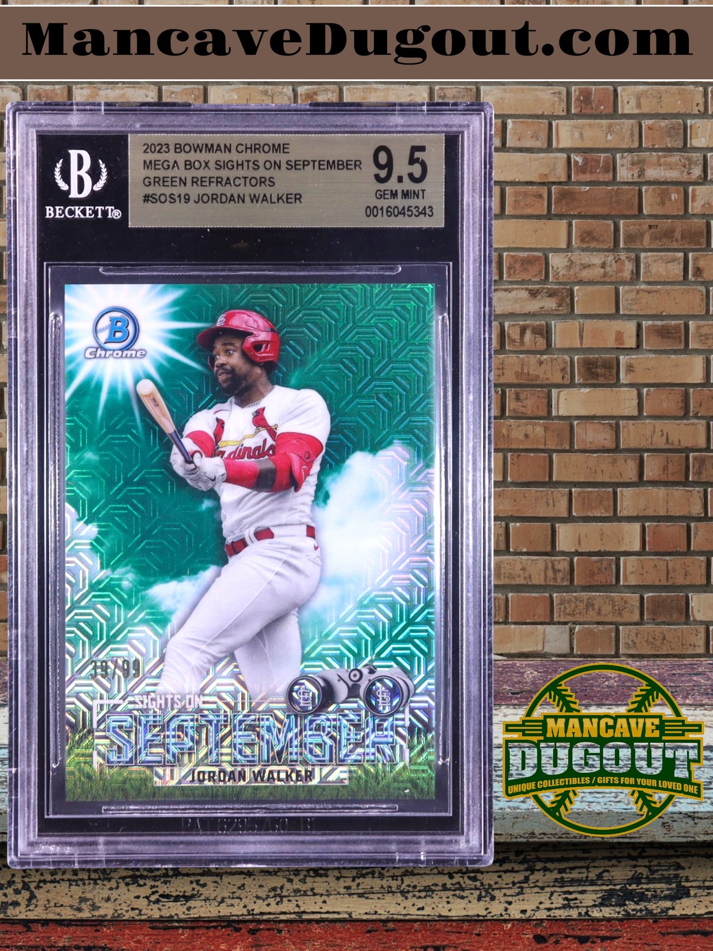 Jordan Walker — 2023 Bowman Chrome Mega Box - Sights on September — Green Refractor #SOS19 # 39/99 - BGS 9.5 Gem Mint