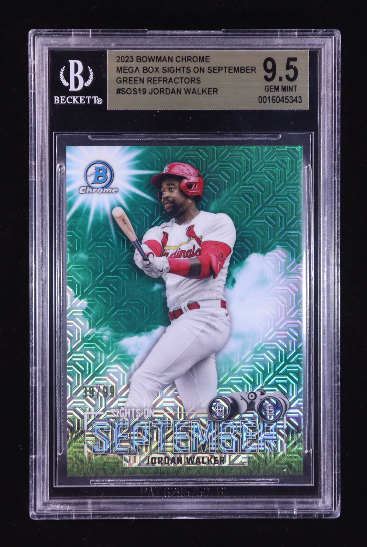 Jordan Walker — 2023 Bowman Chrome Mega Box - Sights on September — Green Refractor #SOS19 # 39/99 - BGS 9.5 Gem Mint