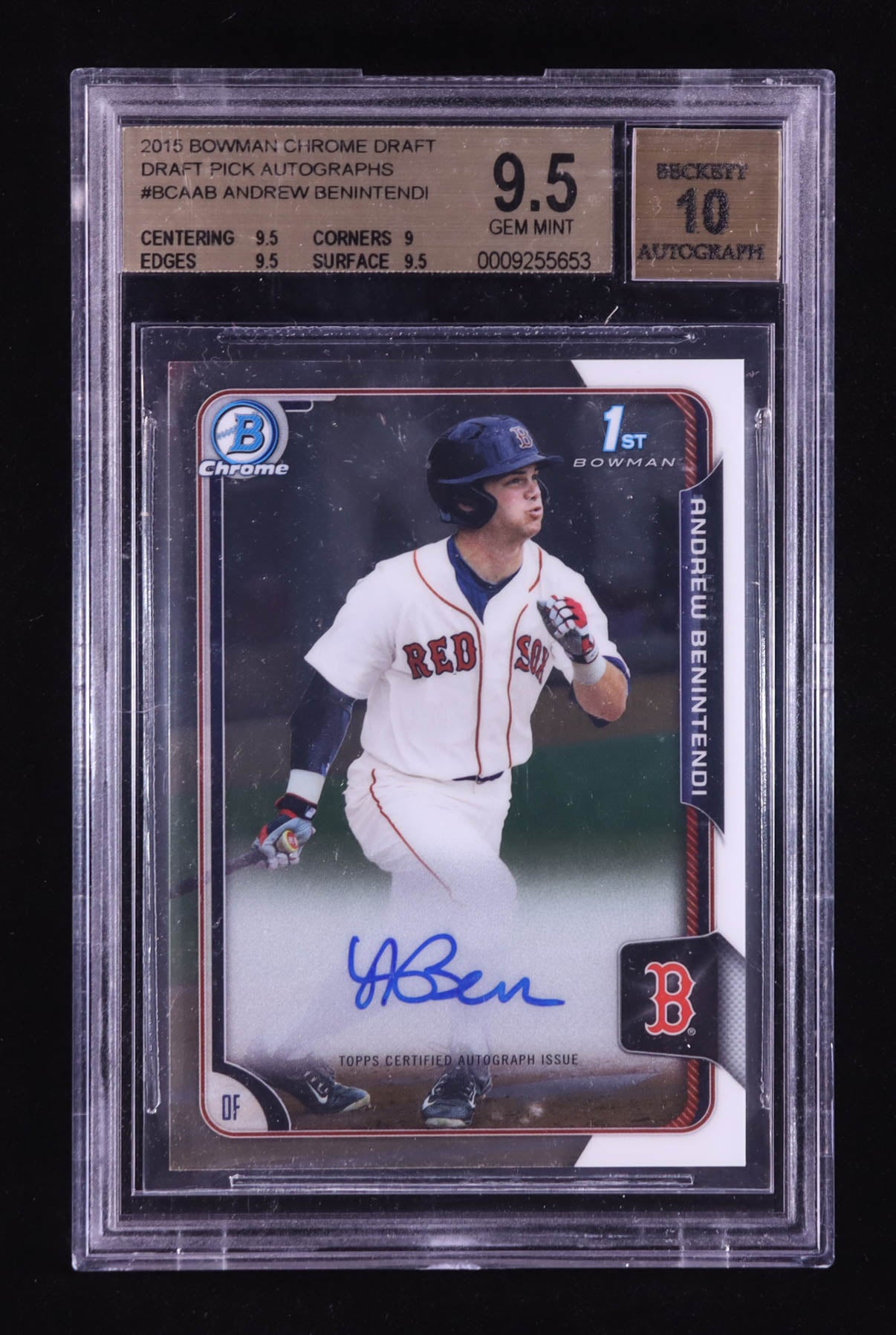 Andrew Benintendi — 2015 Bowman Chrome Draft - Draft Pick Autographs — Rookie Card #BCAAB - BGS 9.5 Gem Mint | Autograph Grade 10