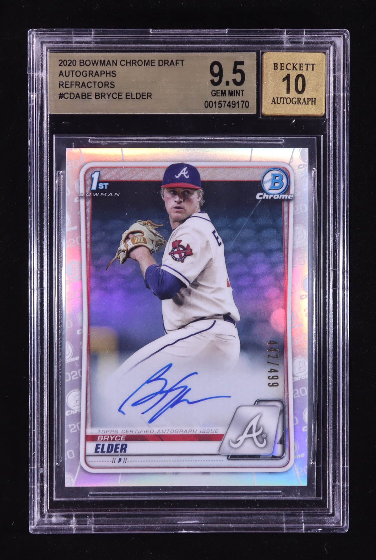 Bryce Elder 2020 Bowman Chrome Draft Autographs Refractors #CDABE RC #442499 (BGS 9.5  Autograph Graded BGS 10)