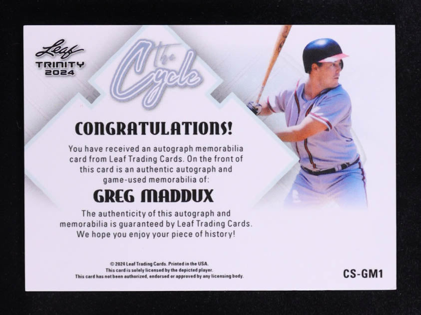 Greg Maddux 2024 Leaf Trinity The Cycle Autograph Memorabilia Bronze Spectrum #CSGM1 #02/10