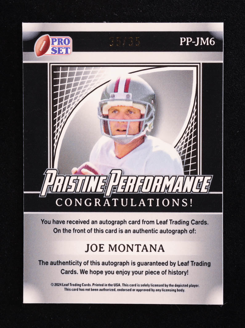 Joe Montana 2024 Leaf Metal Legacy Collection "Pristine Performance" #PP-JM6 Autograph Silver Prismatic SP Variation #/35