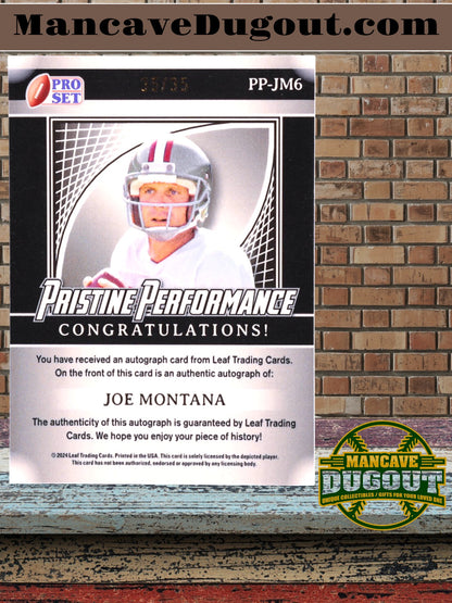 Joe Montana 2024 Leaf Metal Legacy Collection "Pristine Performance" #PP-JM6 Autograph Silver Prismatic SP Variation #/35