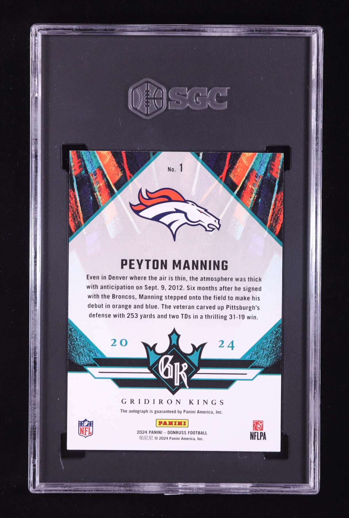 2024 Peyton Manning Donruss All Time Gridiron Kings Autographs #1 #09/25 (SGC 9.5 | Autograph Grade 10)