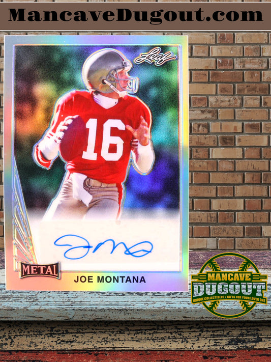 Joe Montana 2024 Leaf Metal Legacy Collection #90L-JM1 Autograph Silver Prismatic SP Variation #/35