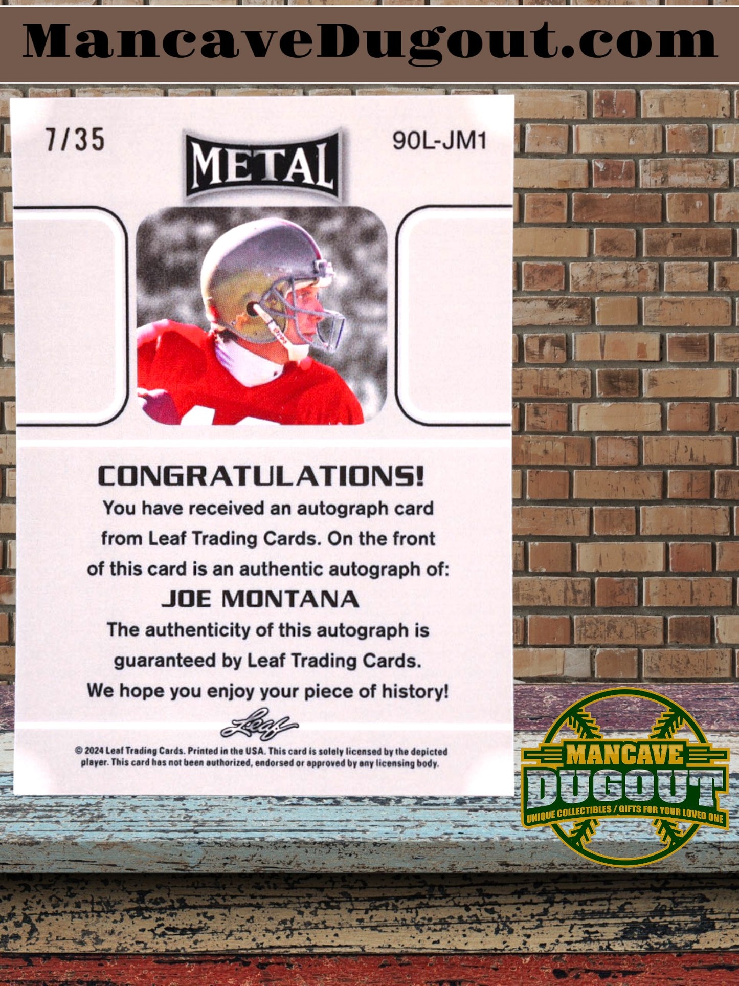 Joe Montana 2024 Leaf Metal Legacy Collection #90L-JM1 Autograph Silver Prismatic SP Variation #/35