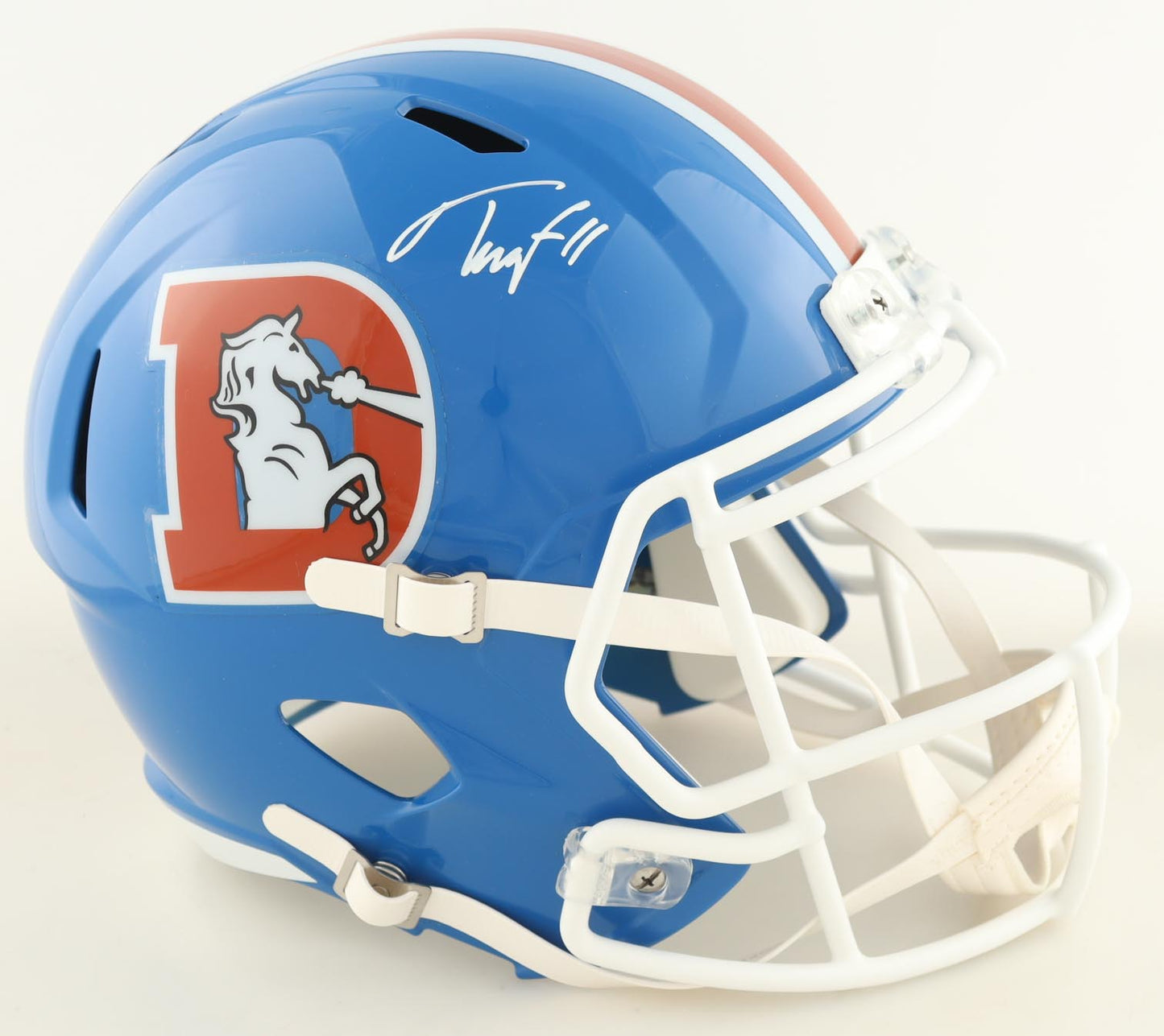 Troy Franklin Signed Broncos Full-Size Throwback Alternate Speed Helmet (Beckett)