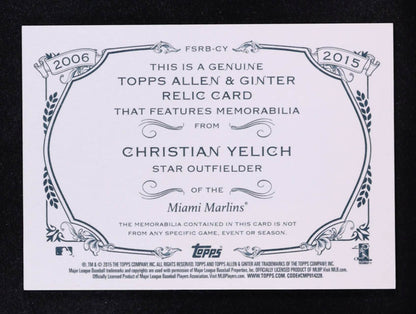 Christian Yelich 2015 Topps Allen and Ginter Relics #FSRBCY B