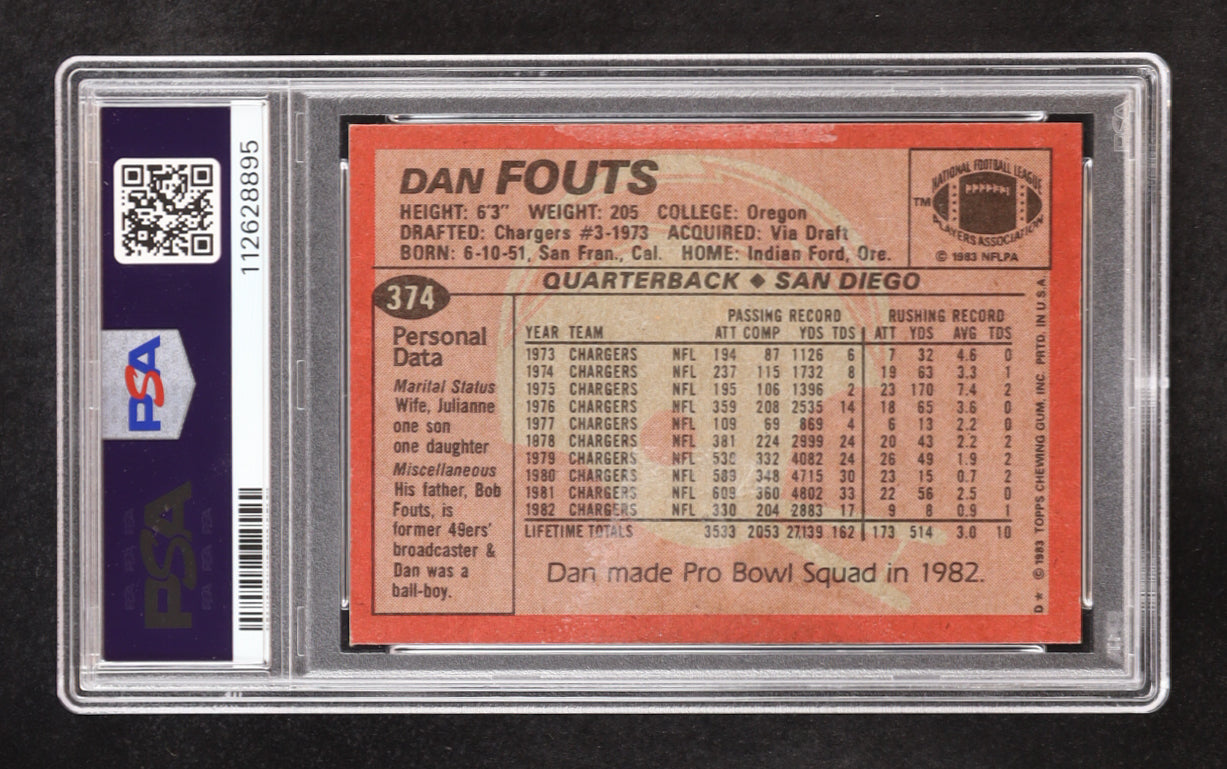 Dan Fouts 1983 Topps #374 DP PB (PSA 9)