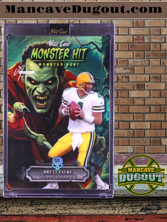 Brett Favre 2025 Wild Card Monster Hit Monster Hunt Oversized Dracula Rainbow Foil #MHONESA3-BF #1/1