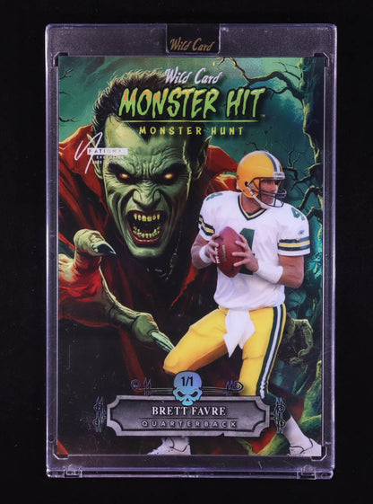 Brett Favre 2025 Wild Card Monster Hit Monster Hunt Oversized Dracula Rainbow Foil #MHONESA3-BF #1/1