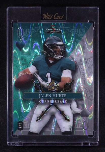 Jalen Hurts 2024 Wild Card 5 Card Draw Stacked Deck Color Match Queen of Hearts Green and Silver Raywave #JHN #1/1