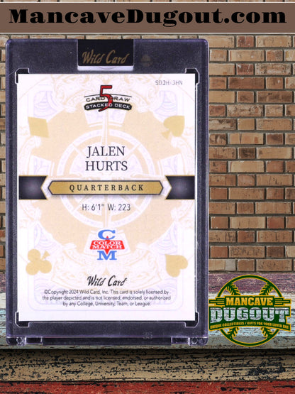 Jalen Hurts 2024 Wild Card 5 Card Draw Stacked Deck Color Match Queen of Hearts Green and Silver Raywave #JHN #1/1
