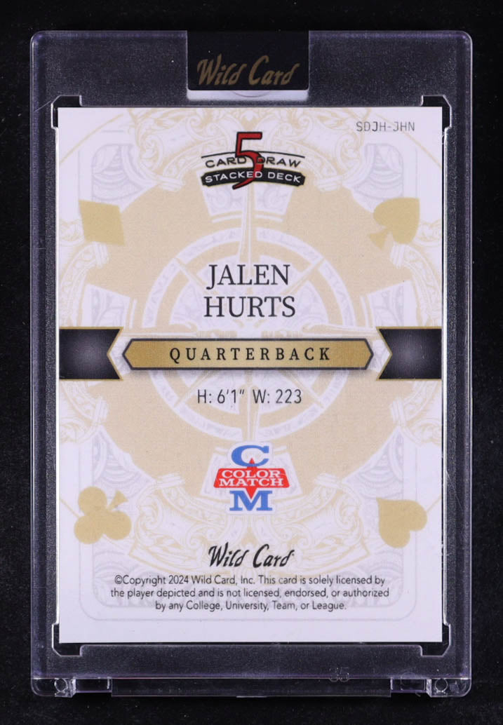 Jalen Hurts 2024 Wild Card 5 Card Draw Stacked Deck Color Match Queen of Hearts Green and Silver Raywave #JHN #1/1