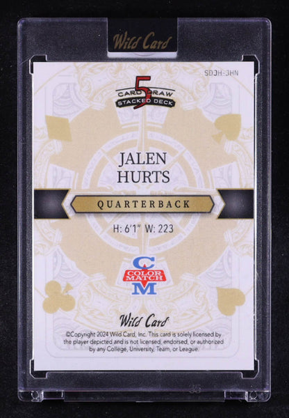 Jalen Hurts 2024 Wild Card 5 Card Draw Stacked Deck Color Match Queen of Hearts Green and Silver Raywave #JHN #1/1