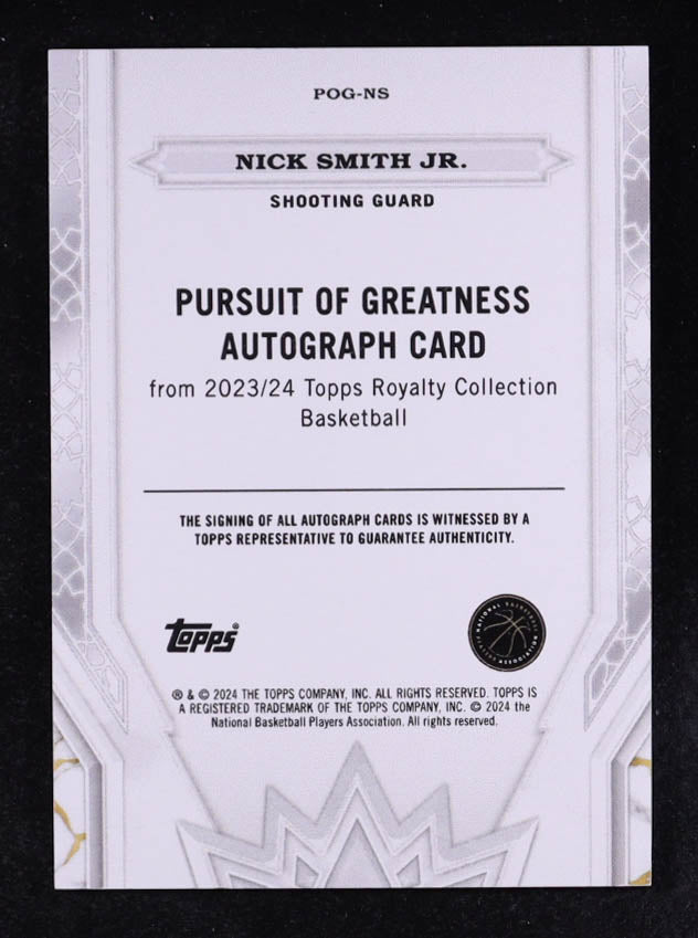 Nick Smith Jr. 2023-24 Topps Royalty Pursuit of Greatness Signatures Platinum #POGNS RC #1/1