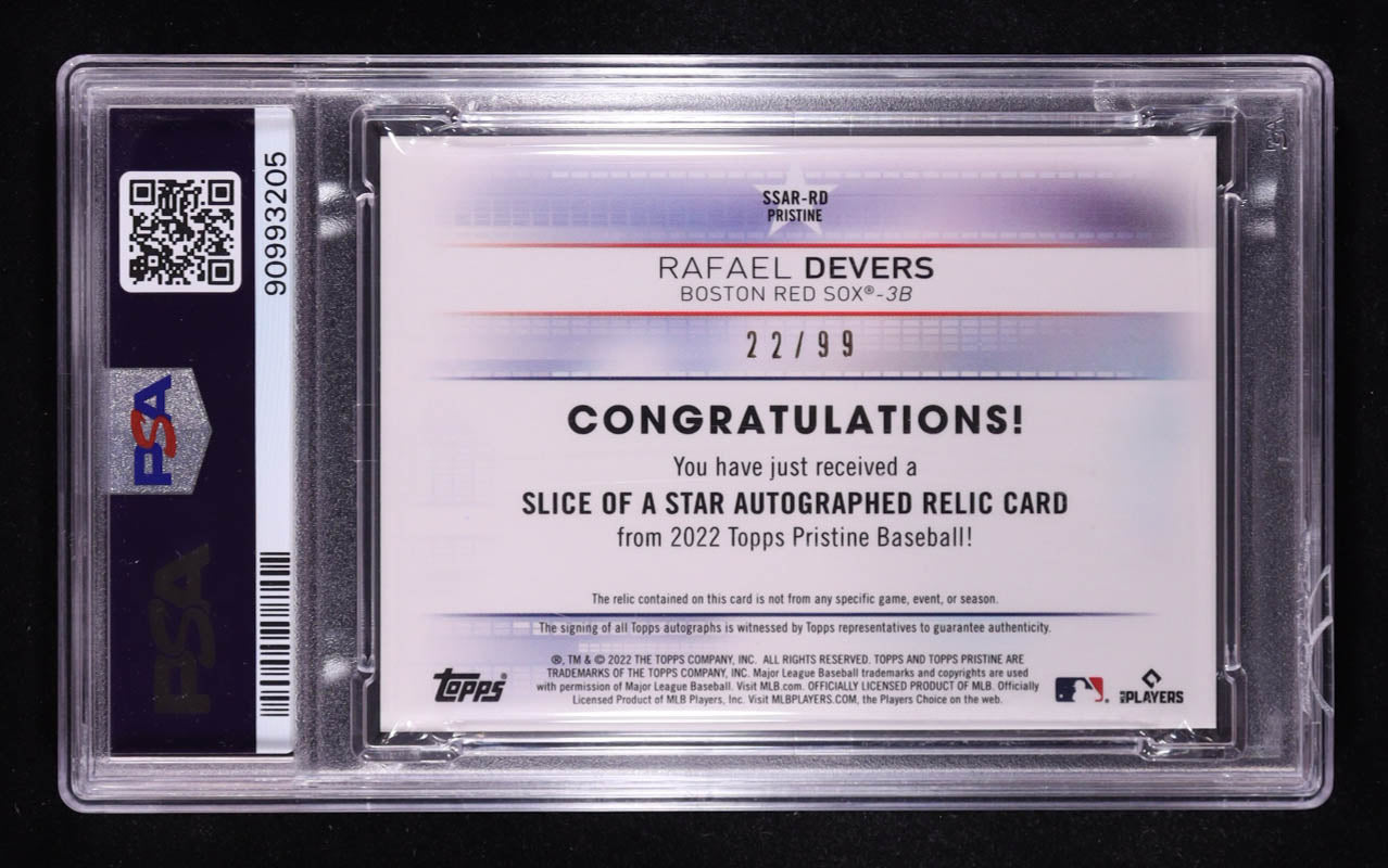 Rafael Devers 2022 Topps Pristine Slice of a Star Autograph Relics Pristine Refractors #SSARRD #22/99 (SGC 9)