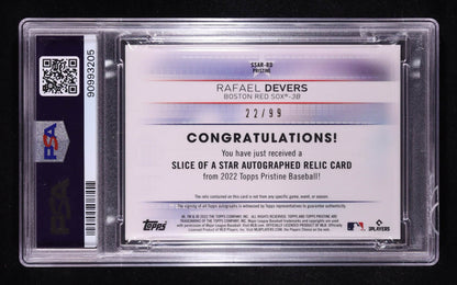Rafael Devers 2022 Topps Pristine Slice of a Star Autograph Relics Pristine Refractors #SSARRD #22/99 (SGC 9)