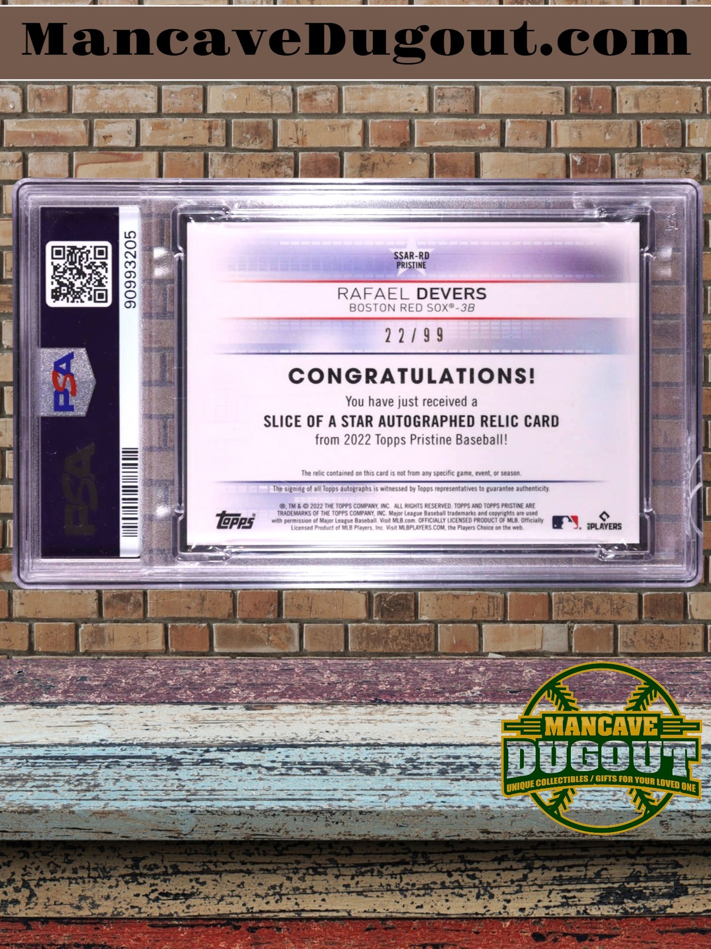 Rafael Devers 2022 Topps Pristine Slice of a Star Autograph Relics Pristine Refractors #SSARRD #22/99 (SGC 9)
