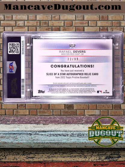 Rafael Devers 2022 Topps Pristine Slice of a Star Autograph Relics Pristine Refractors #SSARRD #22/99 (SGC 9)