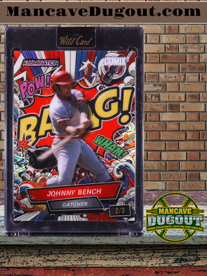 Johnny Bench 2024 Wild Card Alumination Comix BAANG! Red White Blue #AC-JB #2/3