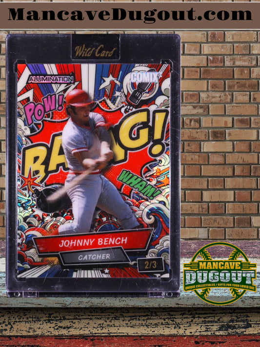 Johnny Bench 2024 Wild Card Alumination Comix BAANG! Red White Blue #AC-JB #2/3