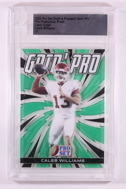 Caleb Williams 2022 Pro Set Draft & Prospect Goin' Pro Pre-Production Proof Clear Green #NN RC (Leaf)