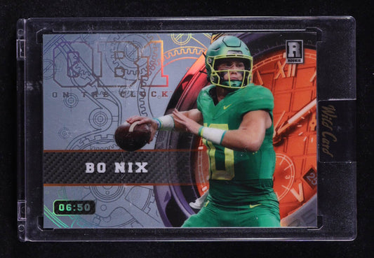 Bo Nix 2023 Wild Card QB1 On The Clock Platinum Orange Rainbow Foil #OCW-BN1 #06/50 RC