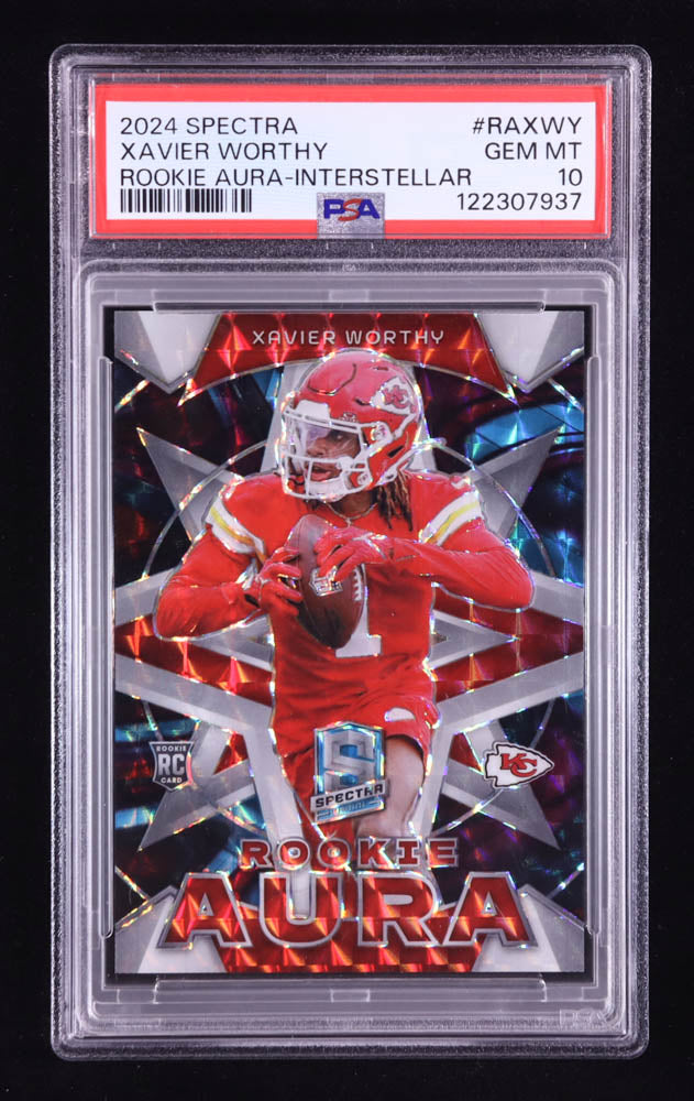 Xavier Worthy 2024 Panini Spectra Rookie Aura Interstellar #8 #19/50 RC (PSA 10)