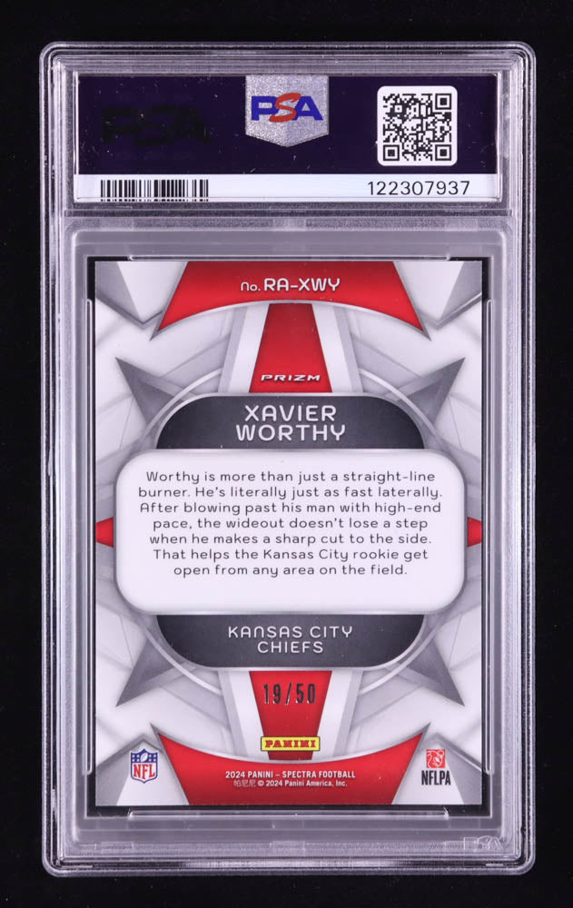 Xavier Worthy 2024 Panini Spectra Rookie Aura Interstellar #8 #19/50 RC (PSA 10)