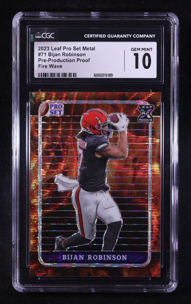 Bijan Robinson 2023 Leaf Pro Set Metal Wave Fire Pre-Production Proof #71 RC #1/1 (CGC 10)