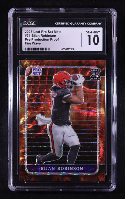 Bijan Robinson 2023 Leaf Pro Set Metal Wave Fire Pre-Production Proof #71 RC #1/1 (CGC 10)