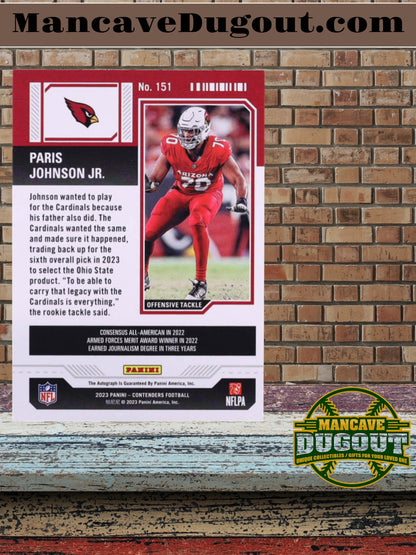 Paris Johnson Jr. 2023 Panini Contenders Opening Kickoff Ticket #151 - Autograph Rookie Card (AU RC)