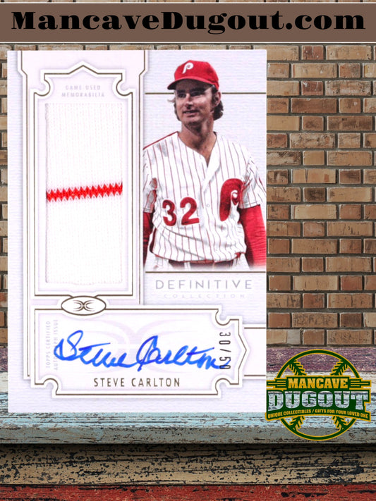 Steve Carlton 2020 Topps Definitive Collection - Definitive Autograph Relics #DARCSC – Serial #30/50