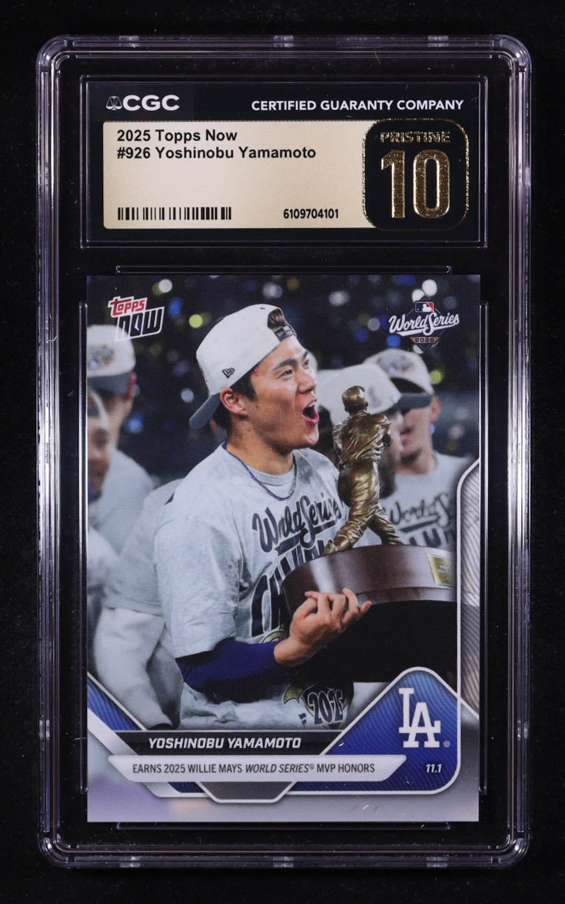 Yoshinobu Yamamoto 2025 Topps Now #926 - CGC 10 Pristine Black Label – Rookie Season Highlight