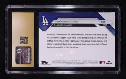 Yoshinobu Yamamoto 2025 Topps Now #926 - CGC 10 Pristine Black Label – Rookie Season Highlight