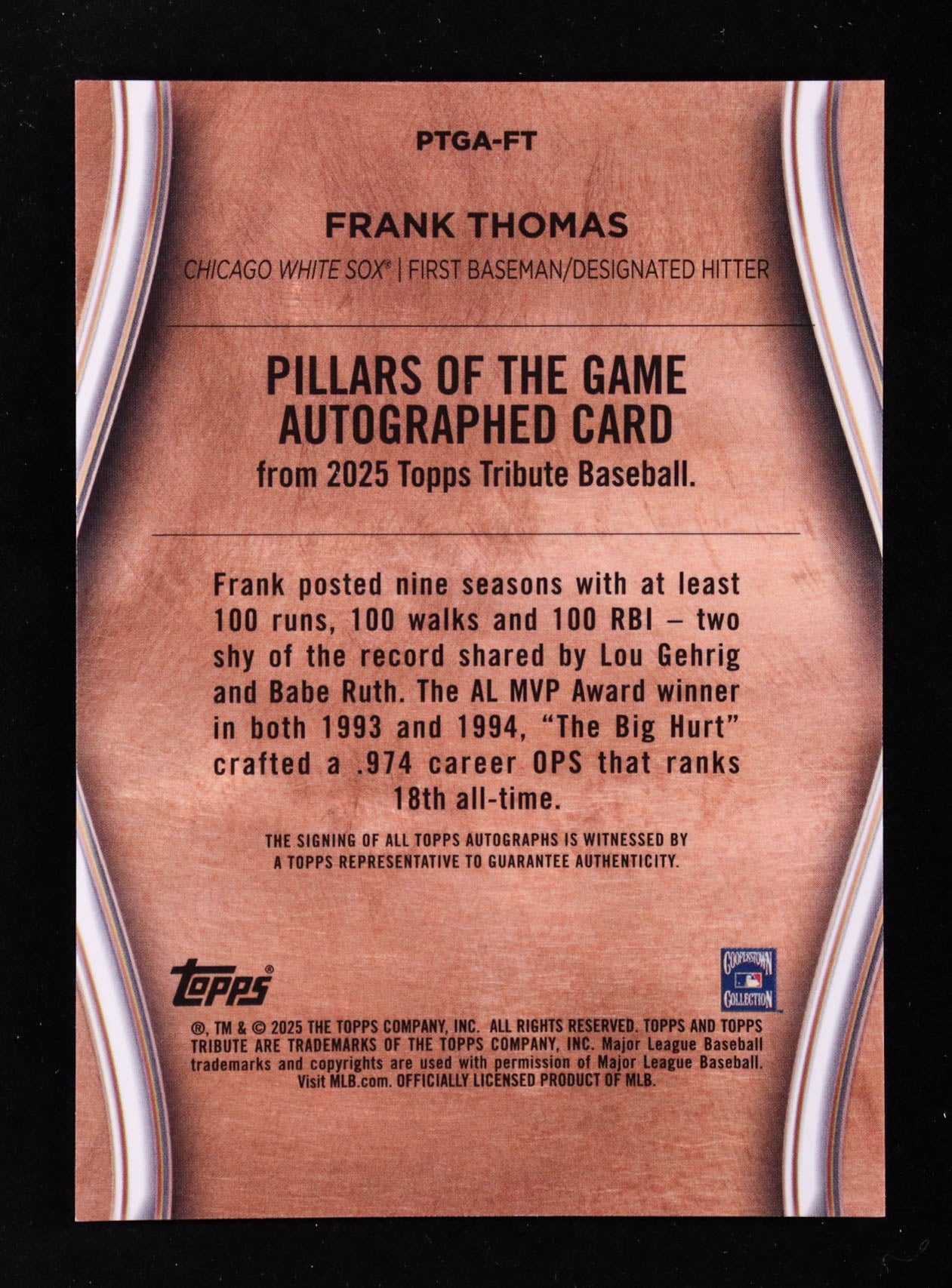 Frank Thomas 2025 Topps Tribute Pillars of the Game Autographs Green #PTGAFT #71/99