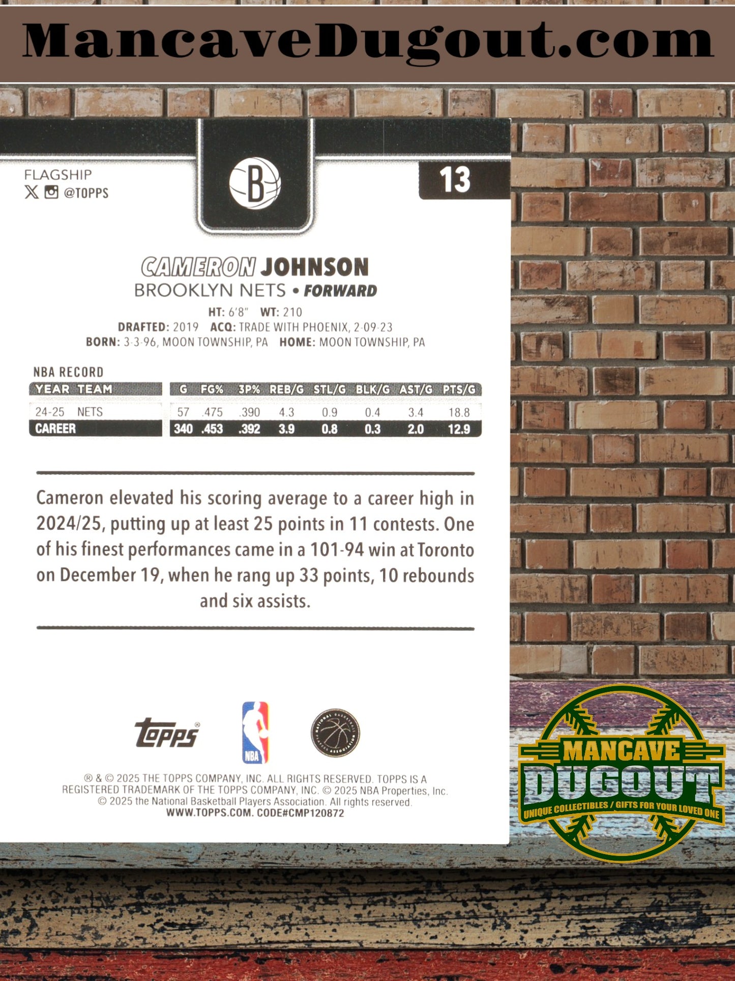 Cameron Johnson 2025-26 Topps – Black Holo Foil #13 | Serial #10/10