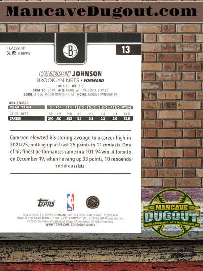 Cameron Johnson 2025-26 Topps – Black Holo Foil #13 | Serial #10/10