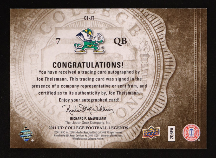 Joe Theismann 2011 Upper Deck College Legends Inscriptions #CIJT No. 35 of 99