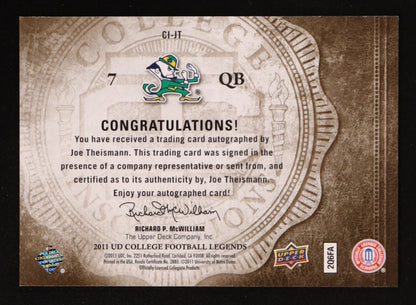 Joe Theismann 2011 Upper Deck College Legends Inscriptions #CIJT No. 35 of 99