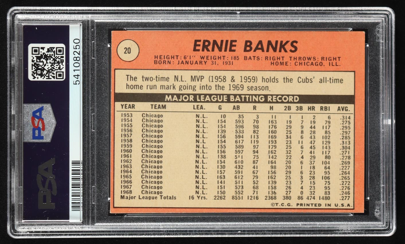 Ernie Banks 1969 Topps #20 - PSA 6 (EX MT)