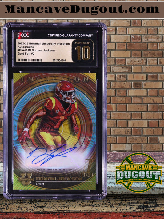 Domani Jackson 2022 23 Bowman Inception University - Autographs Gold Foil V2 – #BIADJN (RC) – # 39/50 - CGC 10 Pristine Black Label