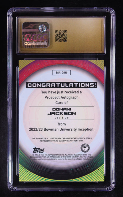 Domani Jackson 2022 23 Bowman Inception University - Autographs Gold Foil V2 – #BIADJN (RC) – # 39/50 - CGC 10 Pristine Black Label