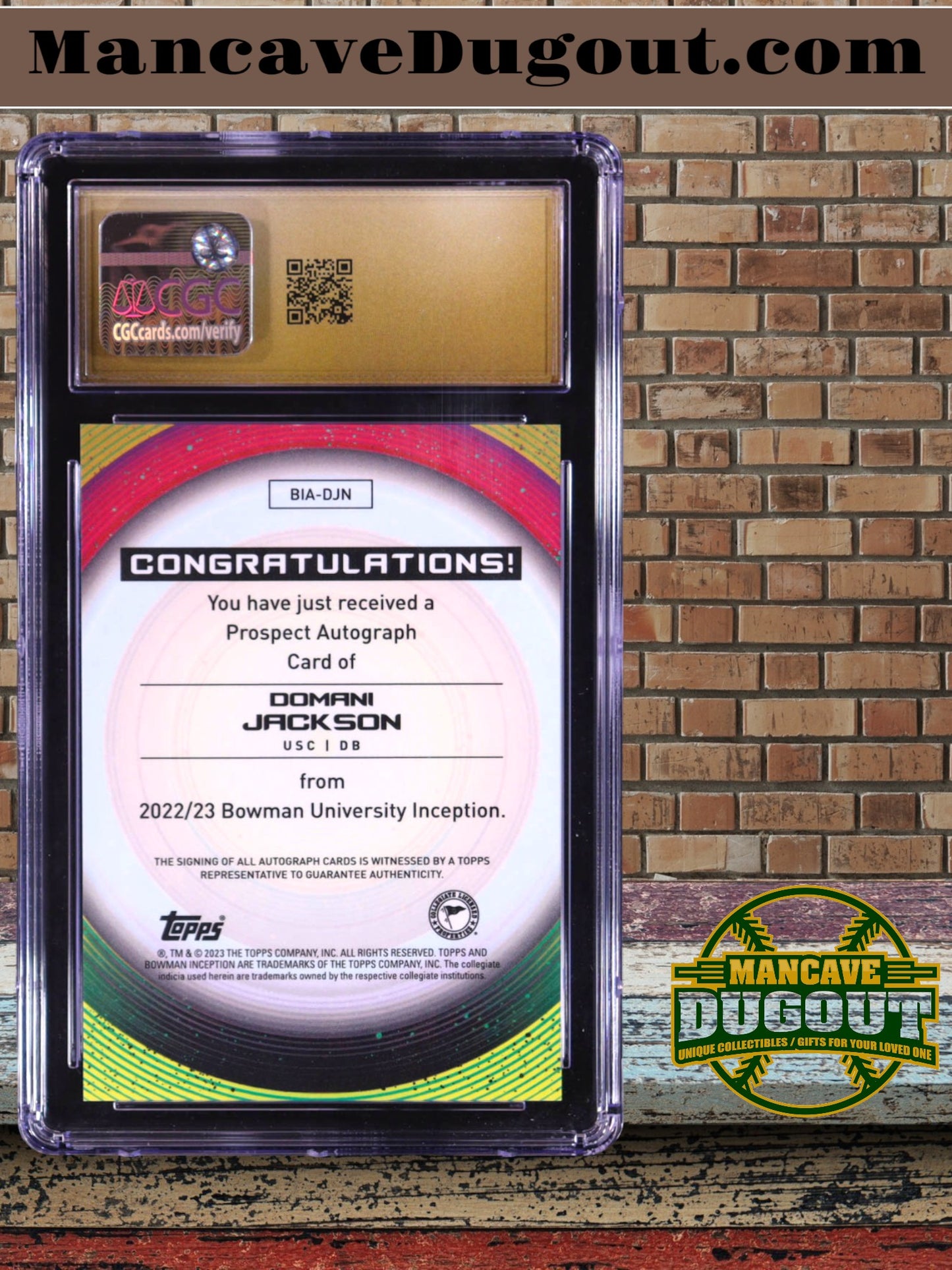 Domani Jackson 2022 23 Bowman Inception University - Autographs Gold Foil V2 – #BIADJN (RC) – # 39/50 - CGC 10 Pristine Black Label
