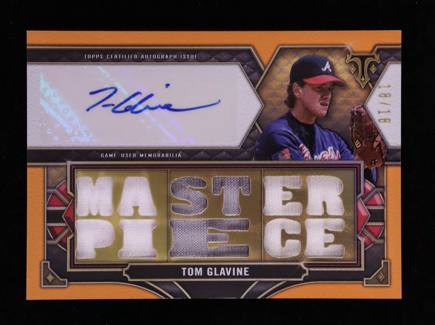 Tom Glavine – 2022 Topps Triple Threads - Autograph Relics Amber #TTARTG1 – Serial #18/18