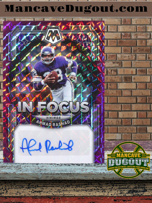 Ahmad Rashad – 2023 Panini Mosaic - In Focus Signatures Purple #24 – Serial #18/49