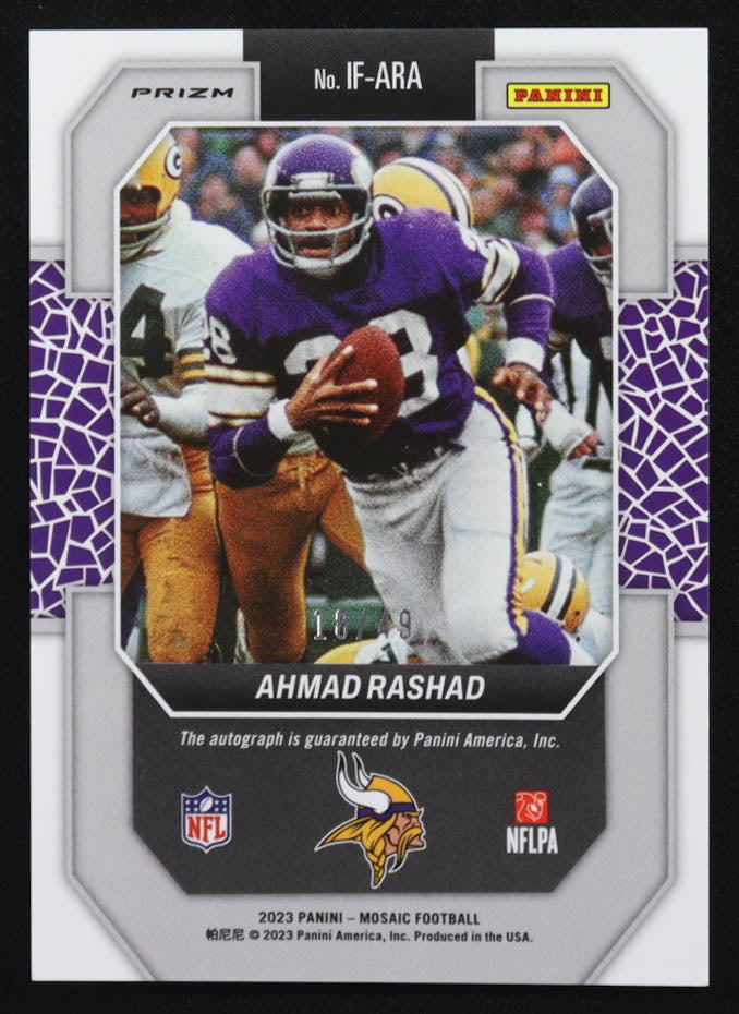 Ahmad Rashad – 2023 Panini Mosaic - In Focus Signatures Purple #24 – Serial #18/49