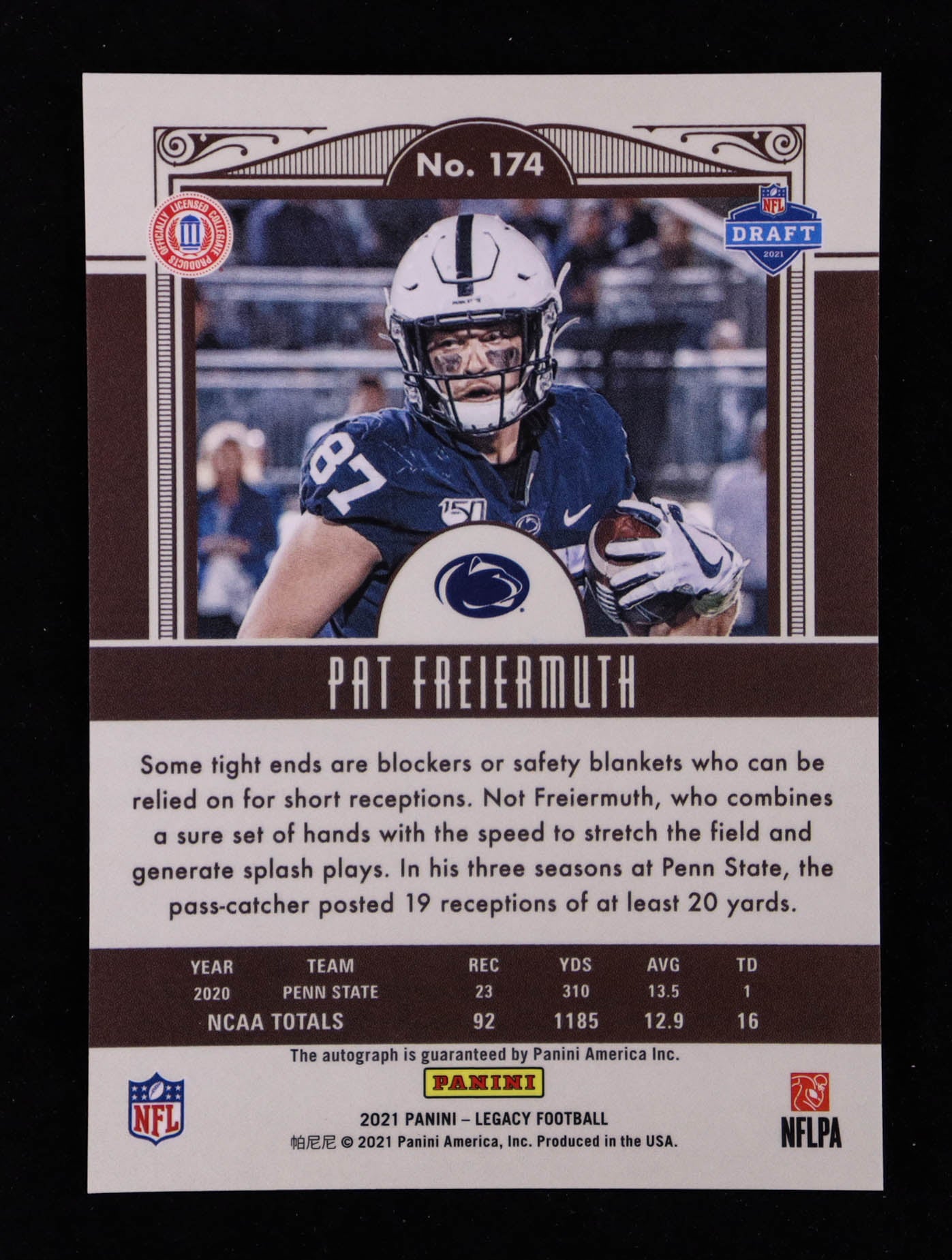 Pat Freiermuth – 2021 Panini Legacy-Rookies Premium Penmanship #174 – Rookie Card (RC)