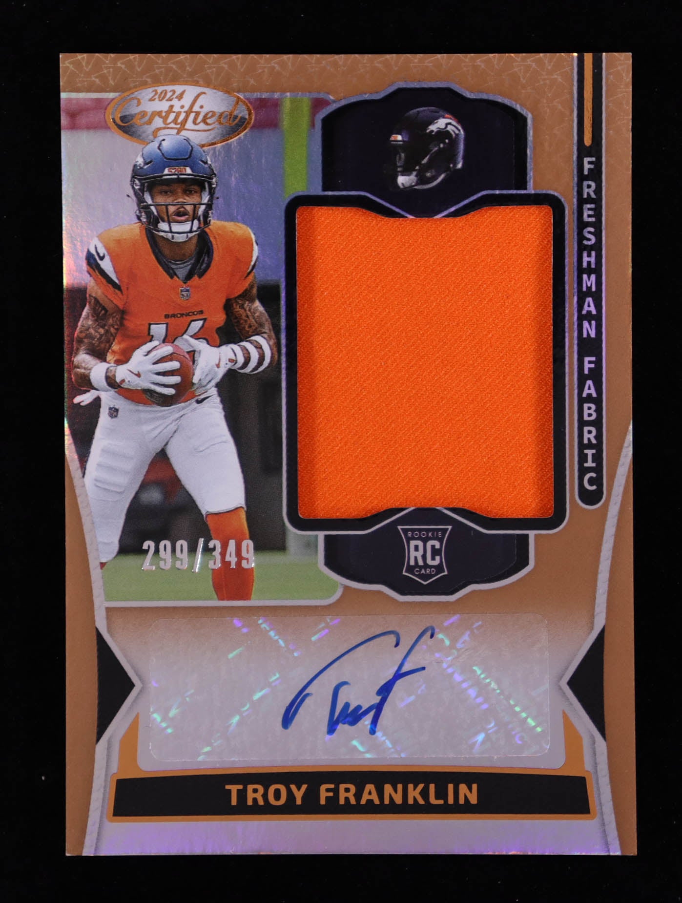 Troy Franklin – 2024 Panini Certified - Freshman Fabric Mirror Signatures Bronze #12 – Rookie Patch Auto (RPA) - Serial #299/349